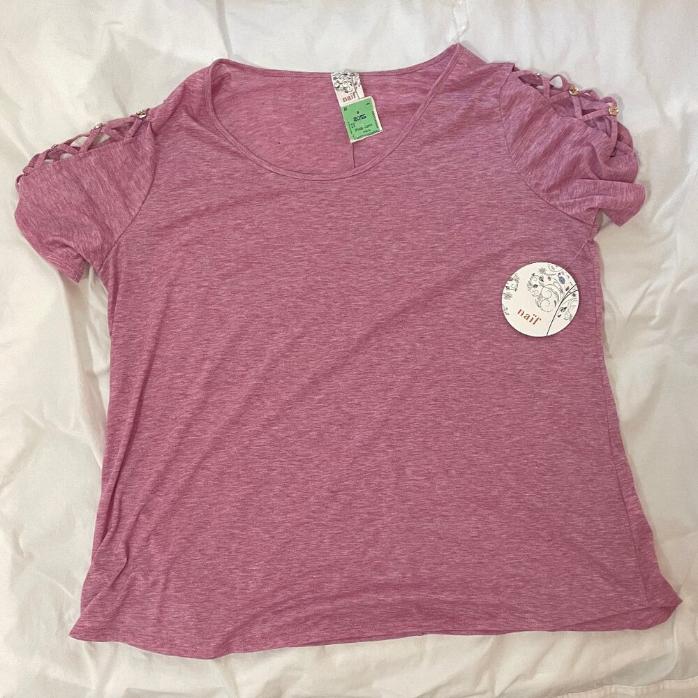NWT Women's Size 3X Naif Heather Pink Short Sleeved T-shirt Top Blouse Tunic